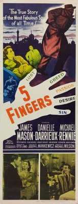 5 Fingers movie poster (1952) poster with hanger