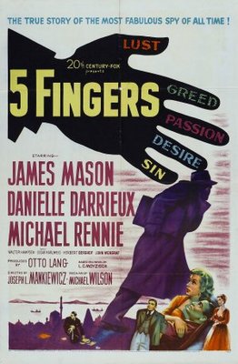 5 Fingers movie poster (1952) pillow